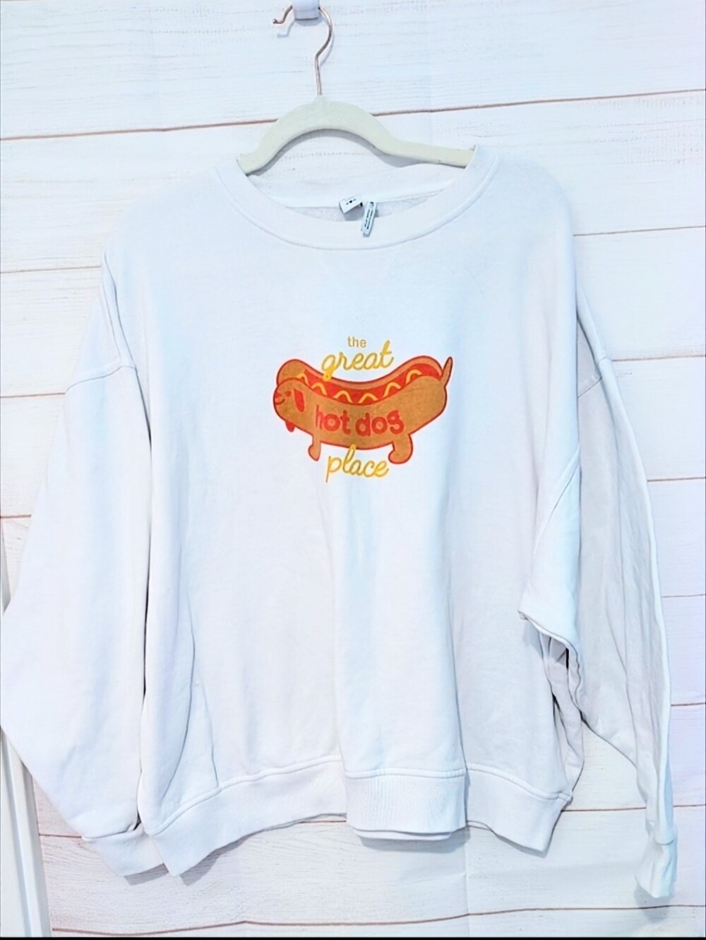 Vintage Simons Twik White Crewneck Hot Dog 🌭 Graphic Sweatshirt Size Medium